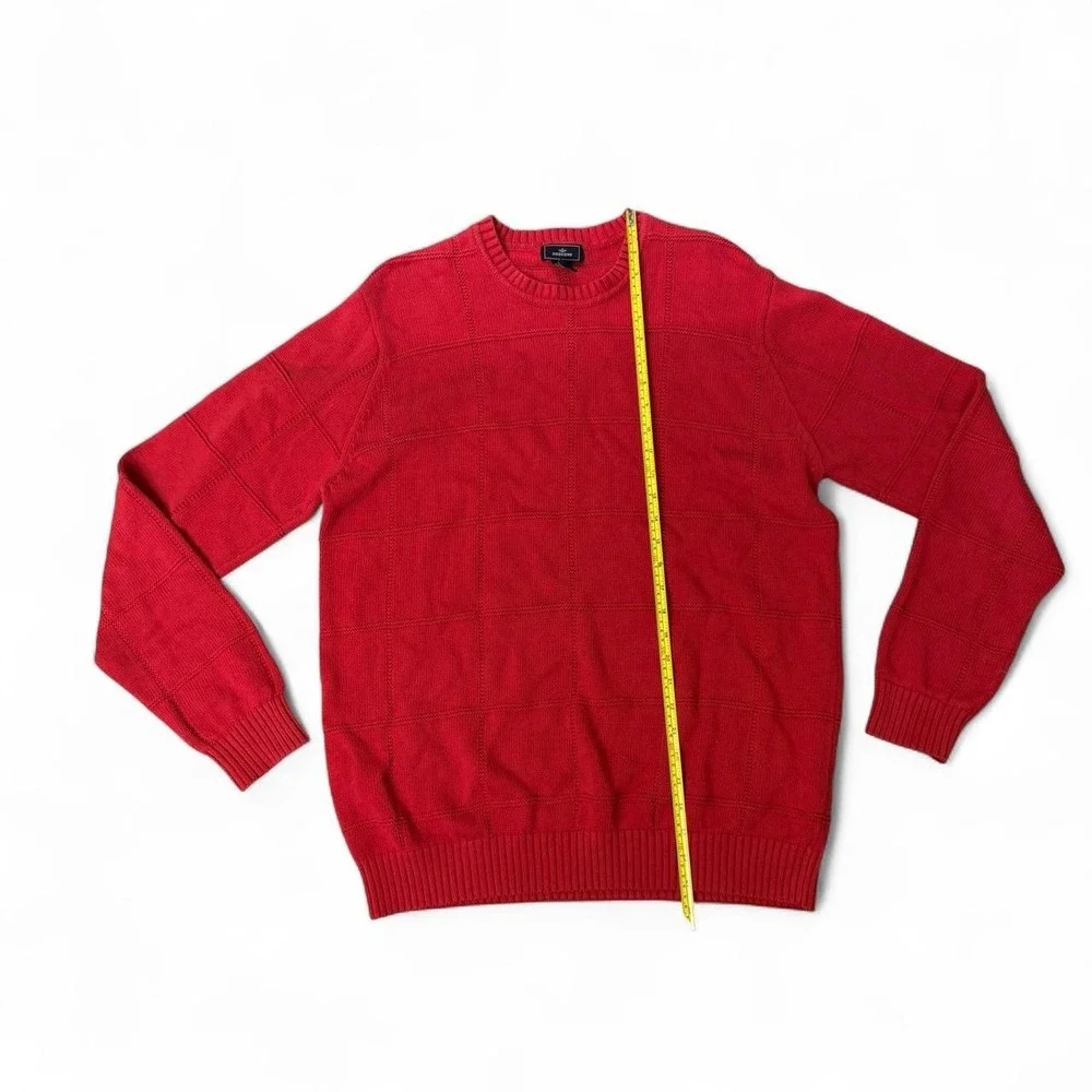 Vintage Mens Dockers red knit sweater with grid pattern size L 100% cotton